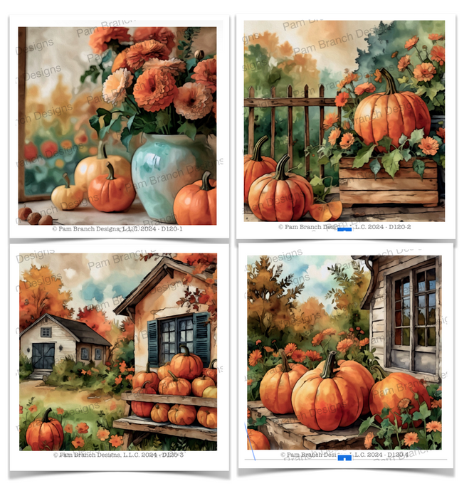 Rice Paper for Fall, Great for DIY Coaster projects, 4 sheets, 4 Designs, Pumpkins Decoupage Sheet, D120