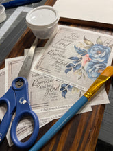 Rice Paper for Decoupage, Blue Flowers with Bible Verse,  "This is the day which the Lord...." D124