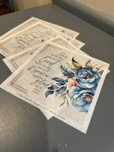 Rice Paper for Decoupage, Blue Flowers with Bible Verse,  "This is the day which the Lord...." D124