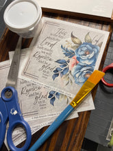 Rice Paper for Decoupage, Blue Flowers with Bible Verse,  "This is the day which the Lord...." D124
