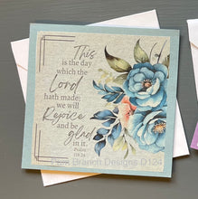 Rice Paper for Decoupage, Blue Flowers with Bible Verse,  "This is the day which the Lord...." D124