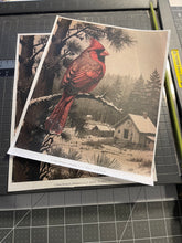 Rice Paper for Crafts and Decoupage, Vintage Red Cardinal with Barn, D133