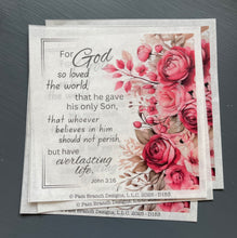 Decoupage Rice Paper, Pink Roses and Flowers, Christian Craft, "For God So Loved the world.” , D153