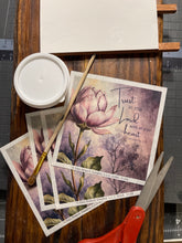 Rice Paper for Decoupage, lavender magnolia, purple flowers, bible verse "Trust in the Lord with all your heart" Proverbs 3:5 D158