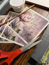 Rice Paper for Decoupage, lavender magnolia, purple flowers, bible verse "Trust in the Lord with all your heart" Proverbs 3:5 D158