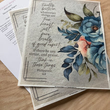 Rice Paper for Crafts and Decoupage, Bible Verse, "Think on these things" Blue Flower D174