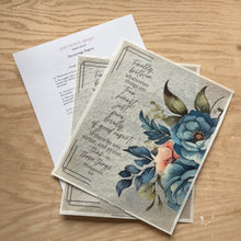 Rice Paper for Crafts and Decoupage, Bible Verse, "Think on these things" Blue Flower D174