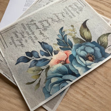 Rice Paper for Crafts and Decoupage, Bible Verse, "Think on these things" Blue Flower D174