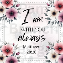 Rice Paper for Decoupage, Pink, Cream and Purple Flowers - "I am With You Always" - Christian Craft Sheet, Decoupage Paper, Bible verse D185