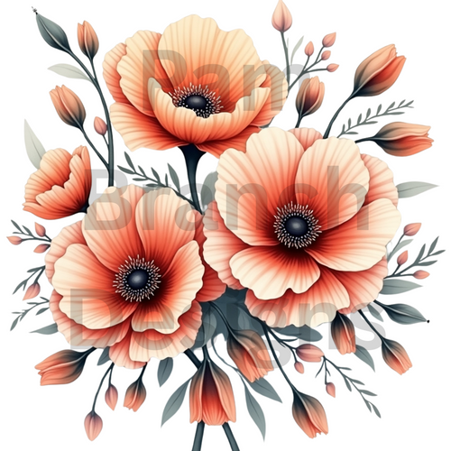 Decoupage Tissue Paper – Peach Floral Bouquet, 3 Flowers D199