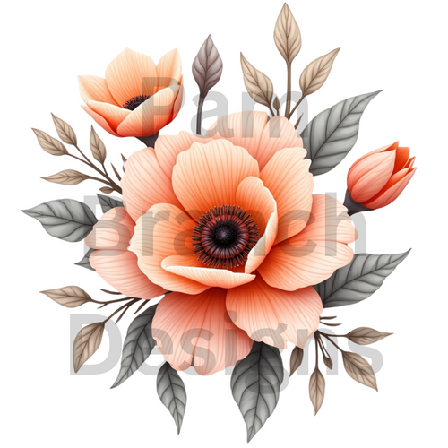 Decoupage Tissue Paper – Peach Floral Cluster with Leaves D200