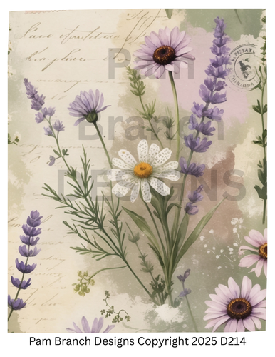 Antique Lavender and Daisy Collage - Rice Paper for Decoupage D214