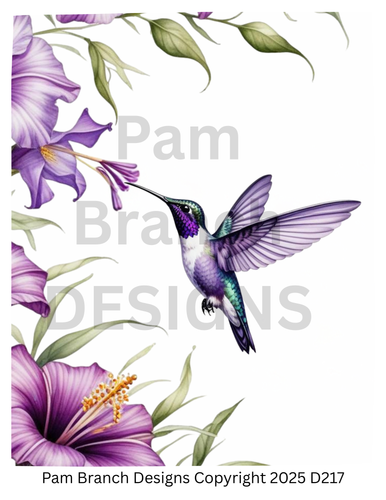 Purple Hummingbird and Flowers - Rice Paper for Decoupage - Arts and Crafts Supply D217