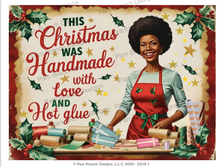 Funny Christmas Rice Papers Decoupage Bundle with Black Woman Crafter- Santa's Workshop, Glitter, Hot Glue D218