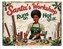 Funny Christmas Rice Papers Decoupage Bundle with Black Woman Crafter- Santa's Workshop, Glitter, Hot Glue D218