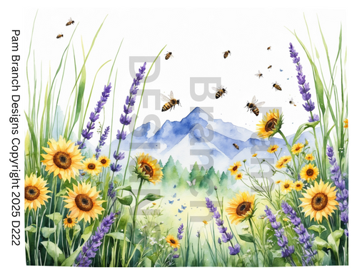 Decoupage Tissue Paper - Meadow with Bees and Sunflowers | Wildflower DIY Craft Sheet 8x10 - D222