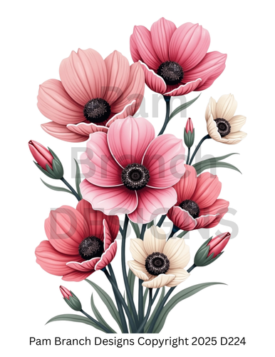 Decoupage Tissue Paper - Pink and Cream Anemone Flowers | Romantic 8x10 Craft Sheet - D224