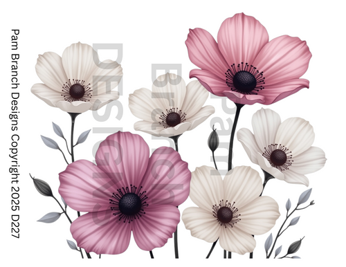 Decoupage Tissue Paper - Blush and Cream Anemone Flowers 8x10 Craft Sheet - D227