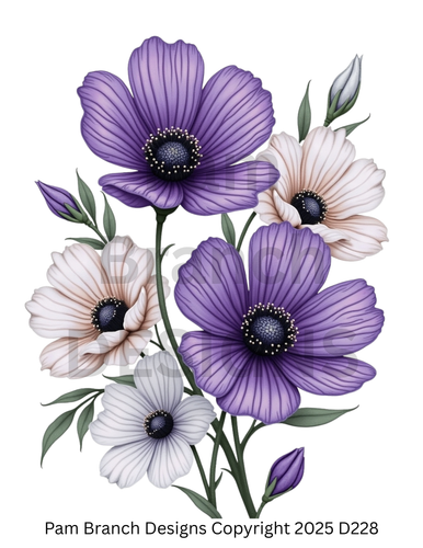 Decoupage Tissue Paper - Purple and Cream Anemone Bouquet | Bold Floral 8x10 Craft Sheet - D228