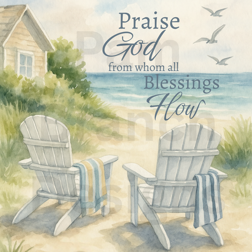 Rice Paper for Decoupage – Beach Chairs - Praise God from whom all blessings flow D239