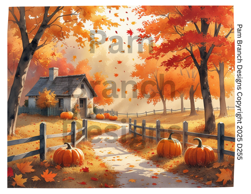 Rice Paper for Decoupage - Autumn Cottage Path with Pumpkins - Arts and Craft Supply for DIY D255