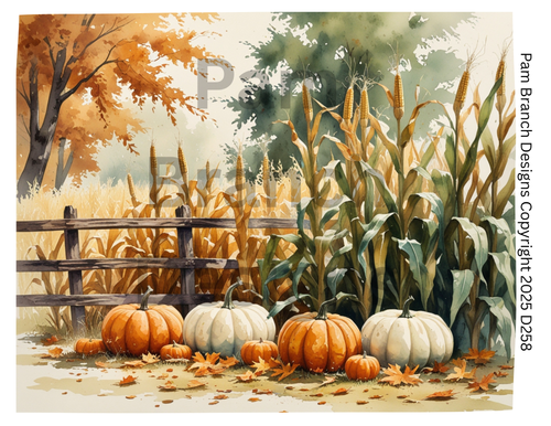 Rice Paper for Decoupage - Pumpkin Patch and Cornfield - Arts and Craft Supply for DIY D258