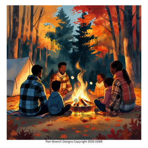 Decoupage Rice Paper – African American Family by the Campfire in Fall - Black Craft Supply D269