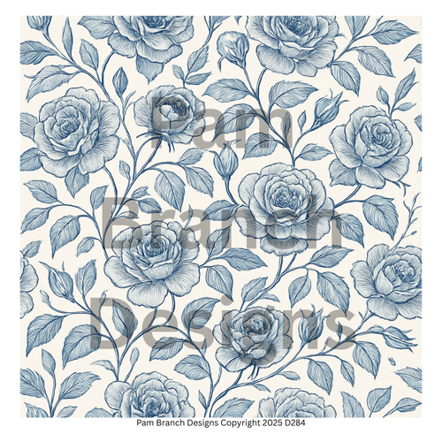 Tissue paper for decoupage - Blue floral sketch repeating pattern D284
