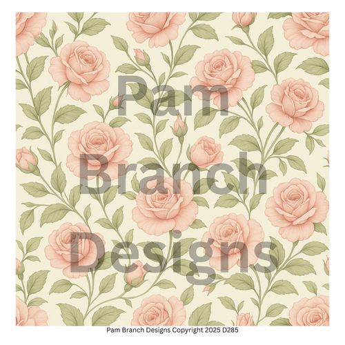 Tissue paper for decoupage - Pink roses on beige repeating pattern D285