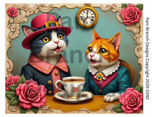 Rice Paper for Decoupage - Vintage Teatime Cats with Pocketwatch - D292