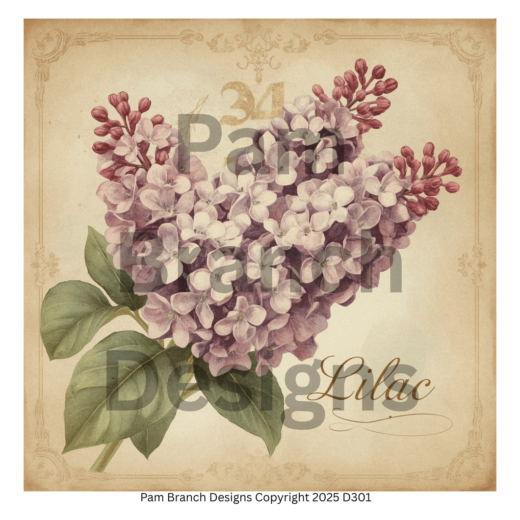 Rice paper for decoupage with lilac flower botanical design, art supply for DIY craft projects D301