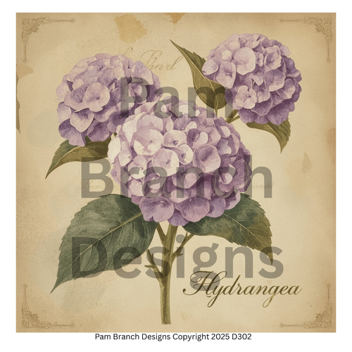 Rice paper for decoupage with hydrangea floral illustration, art supply for DIY craft projects D302