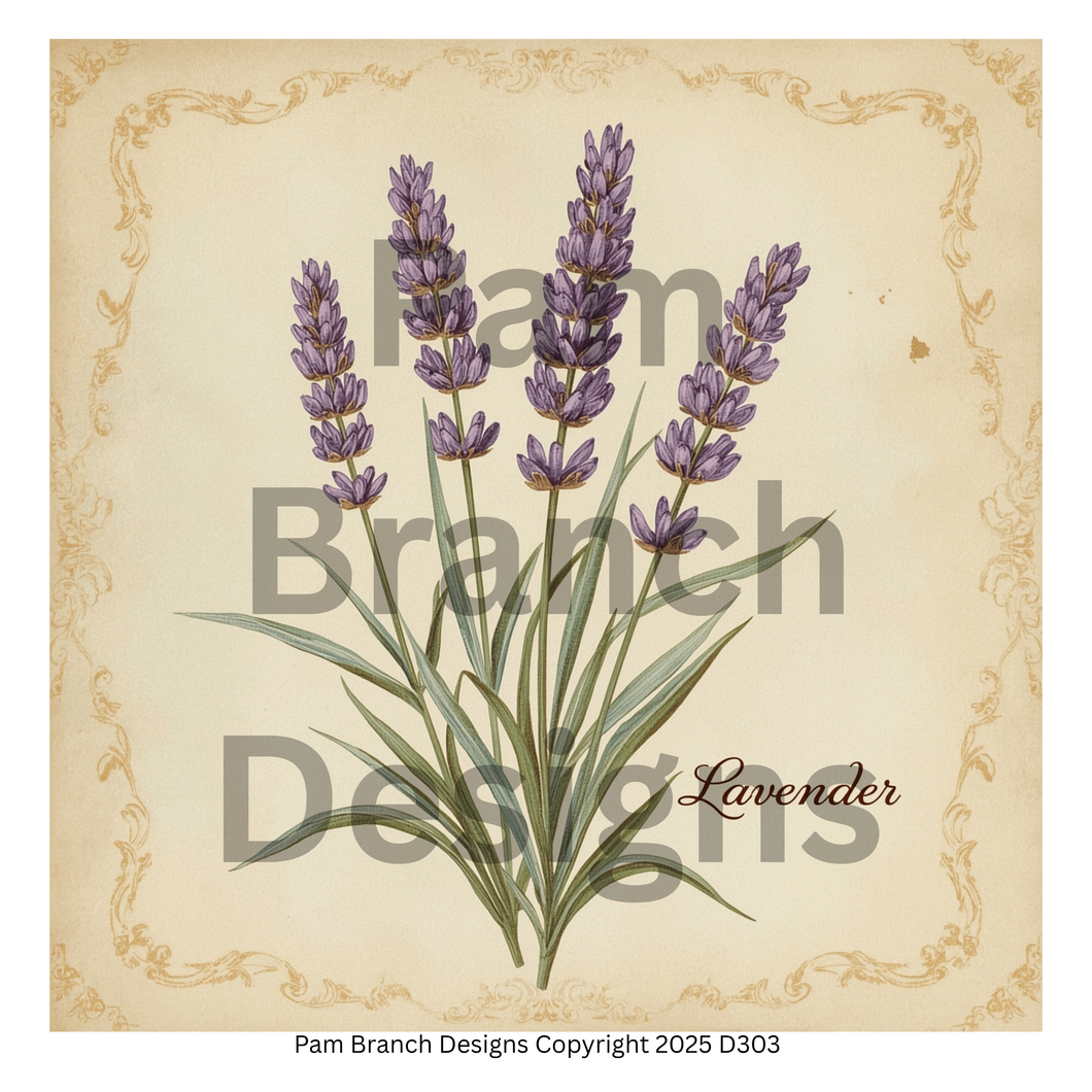 Rice paper for decoupage with lavender botanical stems, art supply for DIY craft projects D303