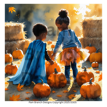 Fall Rice paper for decoupage with African American children in a pumpkin patch, Autumn art supply for DIY craft projects D305