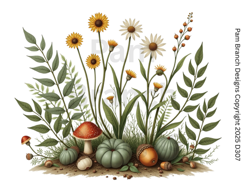 Decoupage Tissue Paper Autumn Forest with Mushrooms, Pumpkins, and Wildflowers – Art Supply for DIY Craft Projects D307