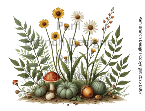 Decoupage Tissue Paper Autumn Forest with Mushrooms, Pumpkins, and Wildflowers – Art Supply for DIY Craft Projects D307