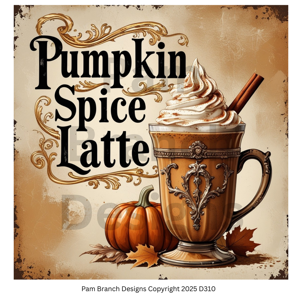 Rice paper for decoupage with pumpkin spice latte design, art supply for DIY craft projects D310