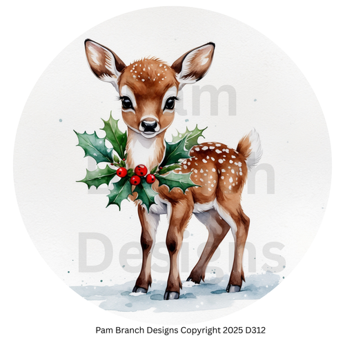 Rice Paper for Decoupage – Baby Deer with Holly Christmas Design Craft Supply for DIY D312