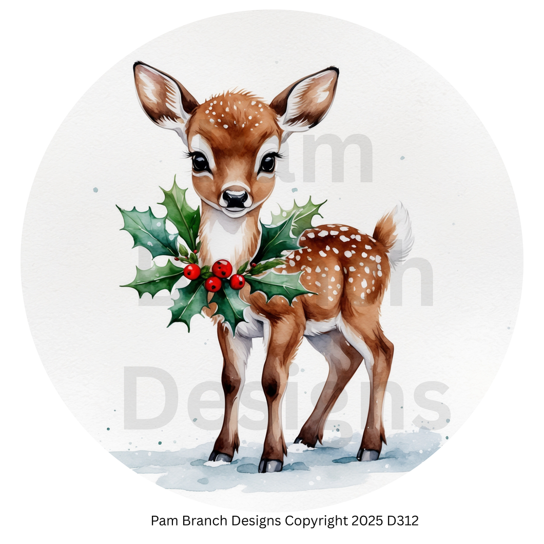 Rice Paper for Decoupage – Baby Deer with Holly Christmas Design Craft Supply for DIY D312