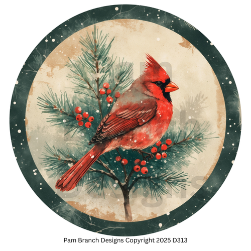 Rice Paper for Decoupage – Vintage Cardinal on Pine Branch Christmas Craft Supply for DIY D313