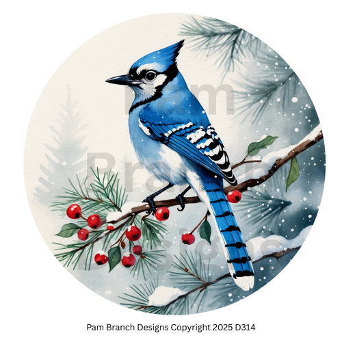 Rice Paper for Decoupage – Blue Jay on Snowy Pine Branch Christmas Craft Supply for DIY D314