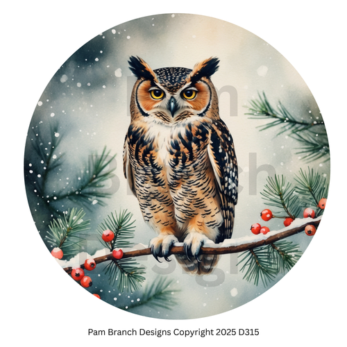 Rice Paper for Decoupage – Great Horned Owl Winter Woodland Christmas Craft Supply for DIY D315