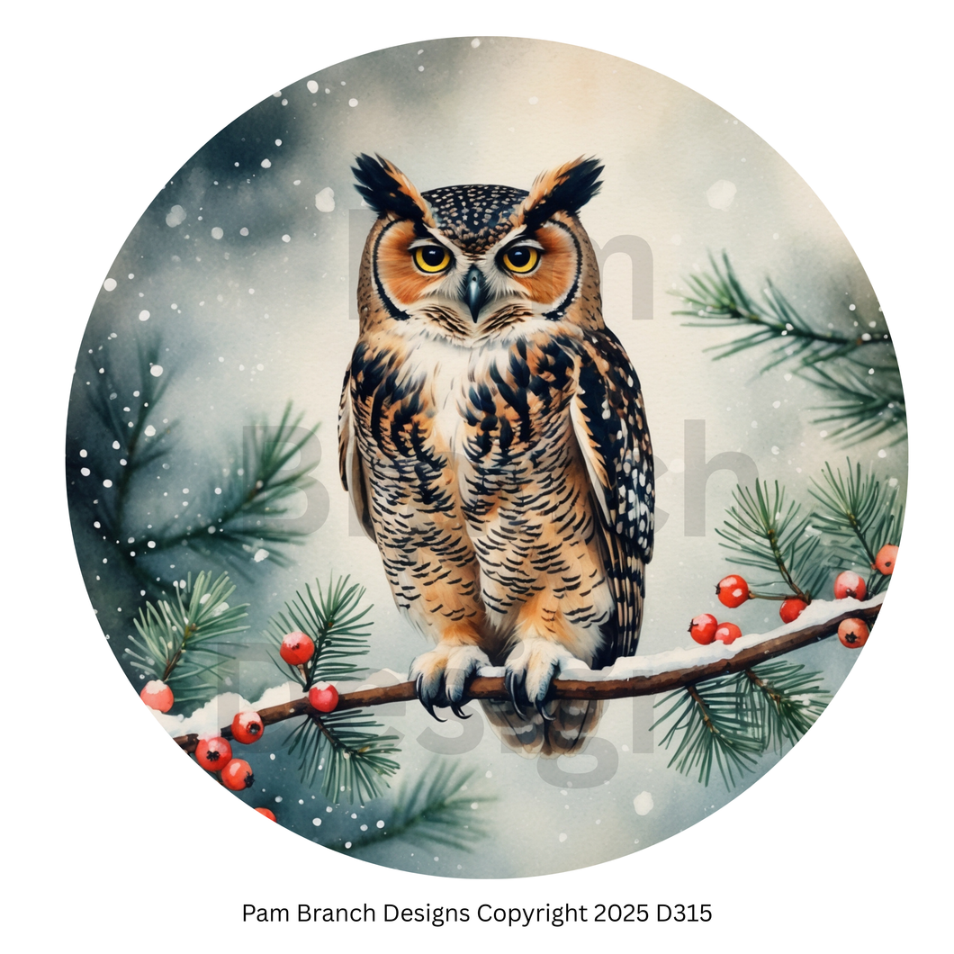 Rice Paper for Decoupage – Great Horned Owl Winter Woodland Christmas Craft Supply for DIY D315