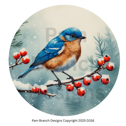 Rice Paper for Decoupage – Bluebird on Red Berries Christmas Craft Supply for DIY D316