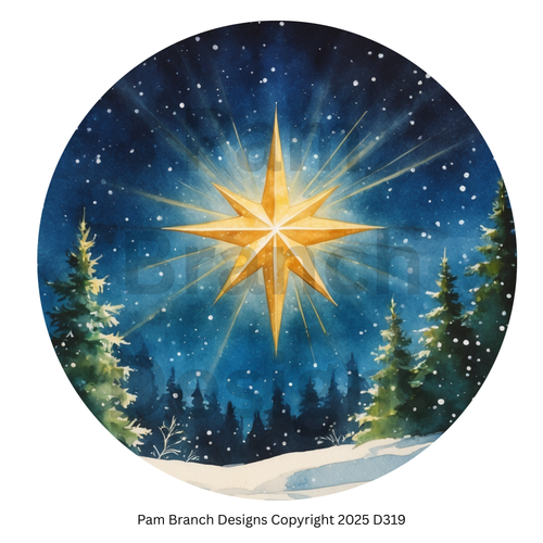 Rice Paper for Decoupage - Christmas Star Over Forest Craft Supply for Ornament DIY D319