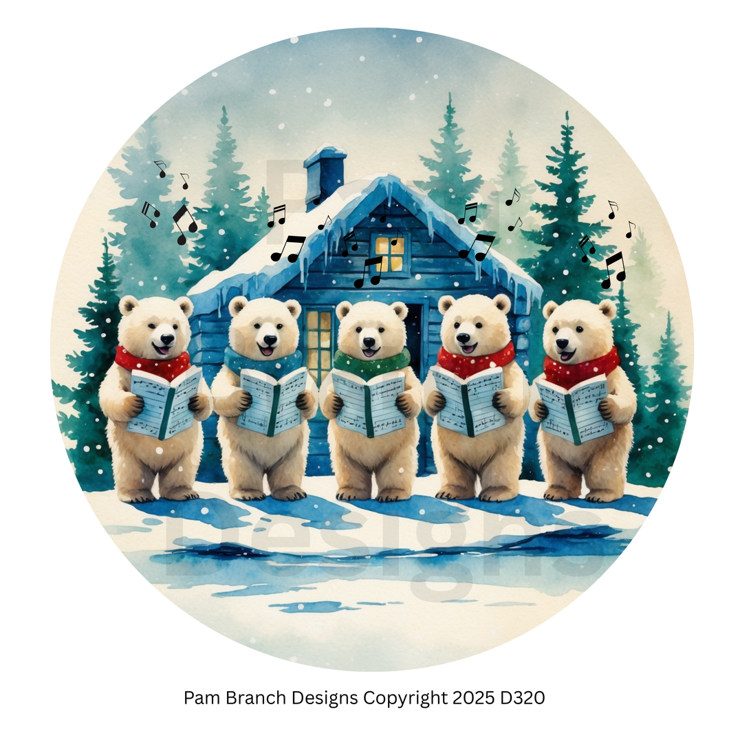 Rice Paper for Decoupage - Christmas Caroling Polar Bears Craft Supply for Ornament DIY D320