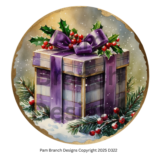 Rice Paper for Decoupage - Purple Plaid Christmas Gift with Bow Craft Supply for Ornament DIY D322