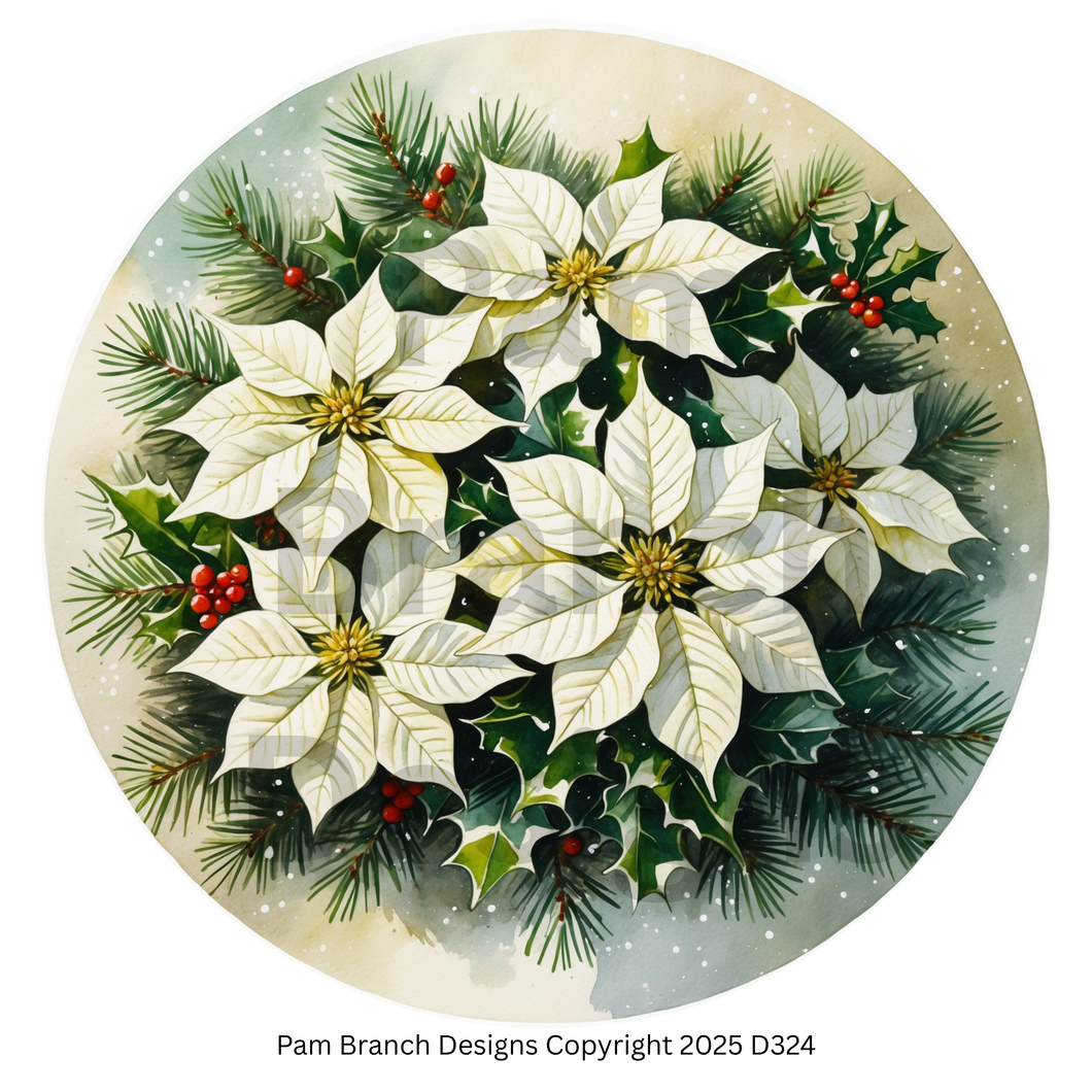 Rice Paper for Decoupage - White Poinsettia Christmas Craft Supply for Ornament DIY D324