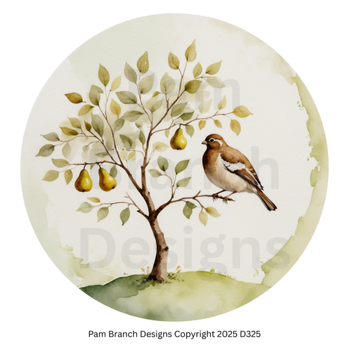Ornament Rice Paper – Partridge with Pear Tree – Christmas Arts and Crafts Supply – D325