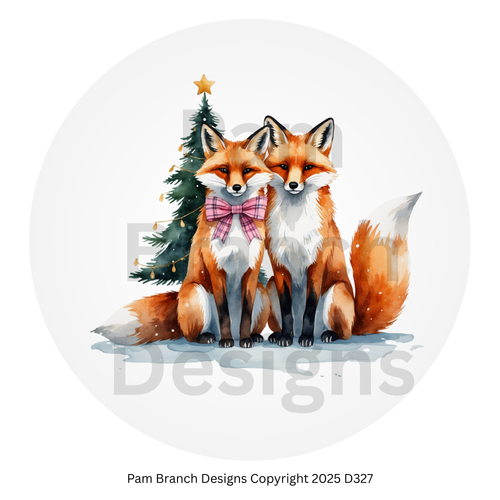 Ornament Rice Paper – Fox Pair with Tree – Christmas Arts and Crafts Supply – D327